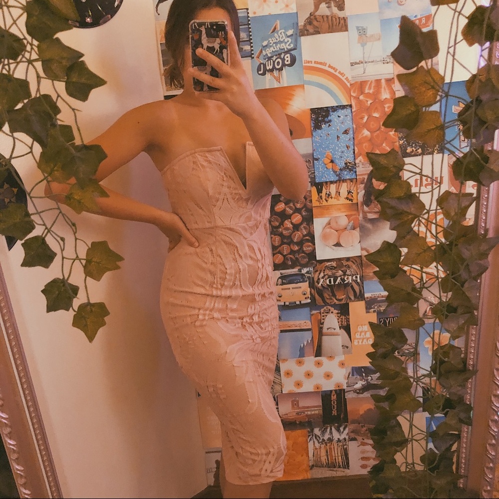 Pretty little thing pink lace midi dress